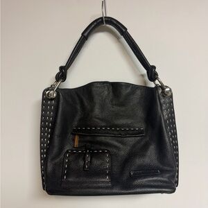 BCBGMaxAzria Signature Black Pebbles Leather Hobo Bag